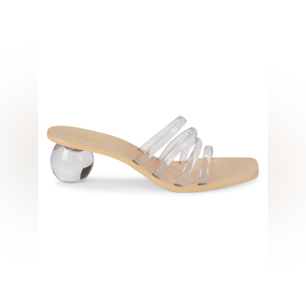 cult gaia Clear Strappy Sandal with Beige Footbed and Clear Sphere Heel